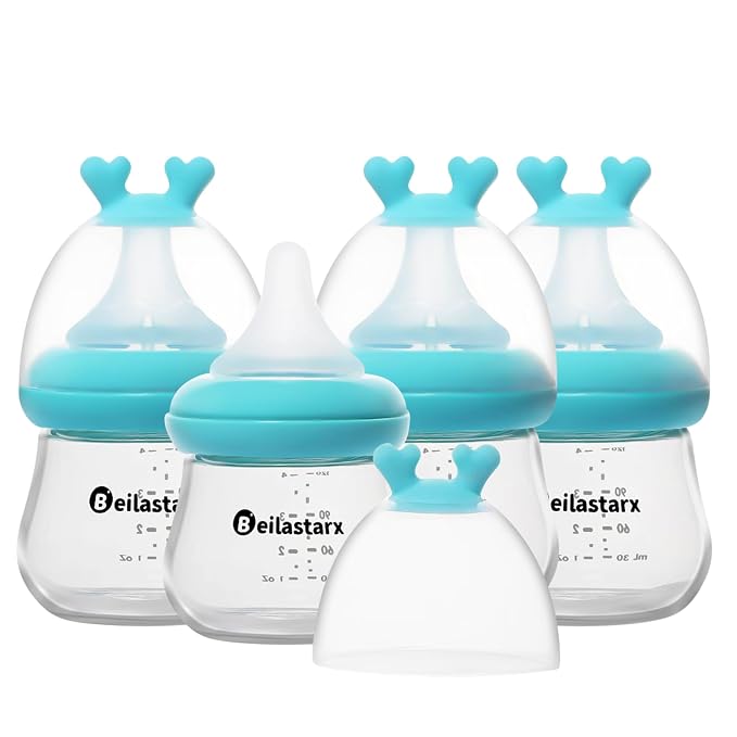 Glass Baby Bottles with Natural Response Nipple Size SS by Beilastar-x
