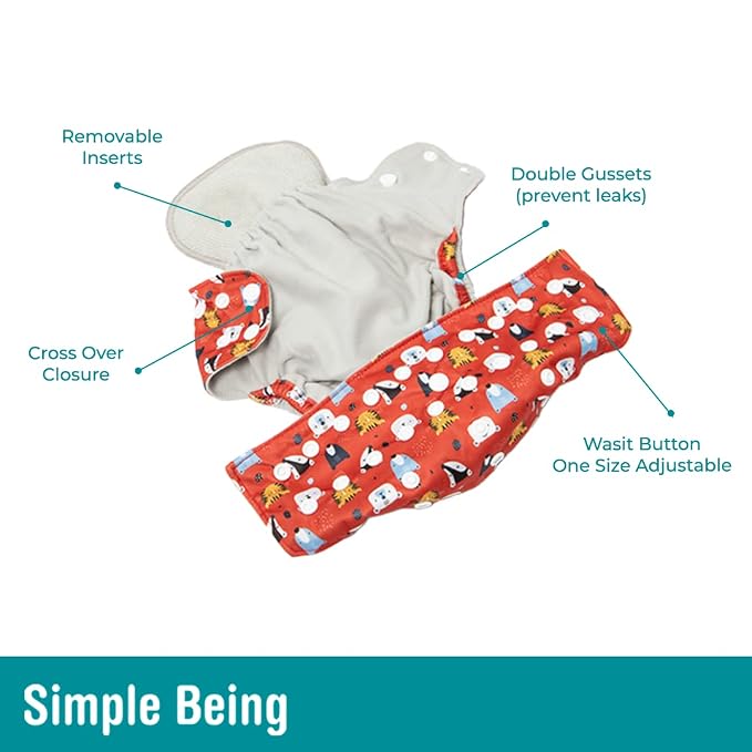 Simple Being Reusable Cloth Diapers- One Size Adjustable, Washable Soft - Image 6