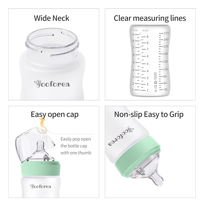 Yooforea Silicone Coated Glass Baby Bottle, 6M+ Fast Flow Nipple I Anti-Colic - Image 6