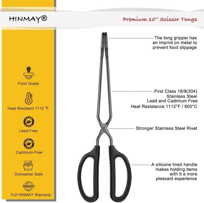 10" Stainless Steel Scissor Tongs - Image 2