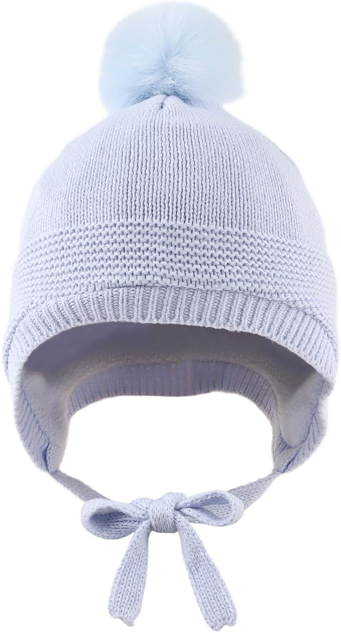JANGANNSA Basic Winter Baby Boys Beanie Pompom Knitted Girls Hat Kids Earflap - Image 2