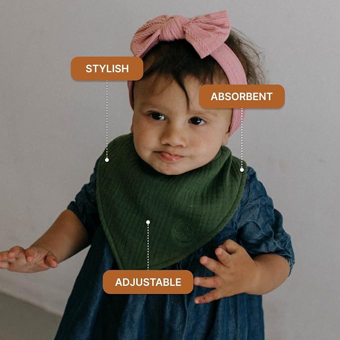 Parker Baby Muslin Bandana Drool Bibs | 100% Soft Muslin Cotton, Absorbent & - Image 3