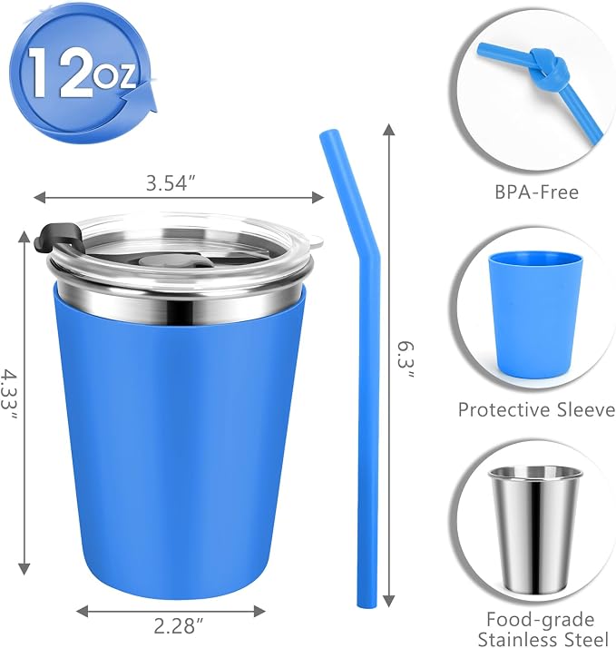 Kids Cups with Straws and Lids, 5 Pack 12oz Spill Proof Toddlers Straws Tumbler - Image 2