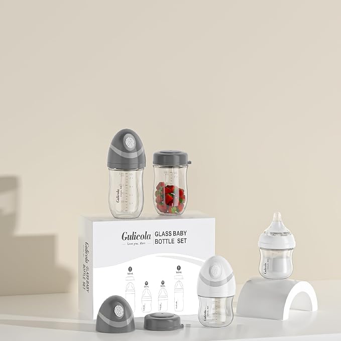 Gulicola Natural Glass Baby Bottles Set 4 Pack, Newborn Boy Breastfeeding - Image 2