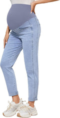 POSHGLAM Women's Maternity Jeans Over Belly Comfy Stretch 28'' Boyfriend Jeans by POSHGLAM