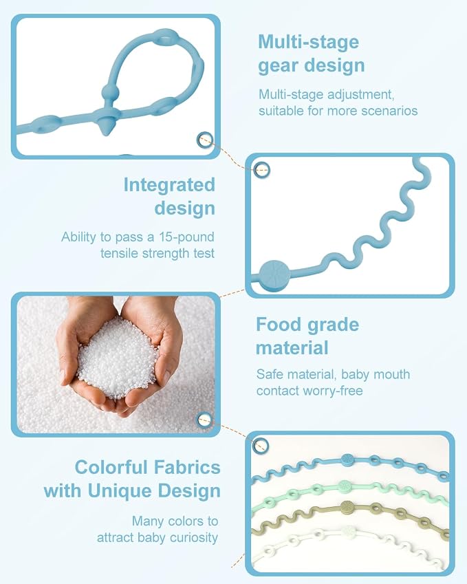 Toy Straps for Baby, Adjustable Toy Holder for Stroller Accessories, Silicone - Image 6