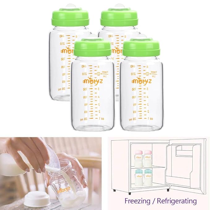 Matyz Glass Breastmilk Storage Containers, 4 Pack, 8 oz Bottle, Compatible - Image 3