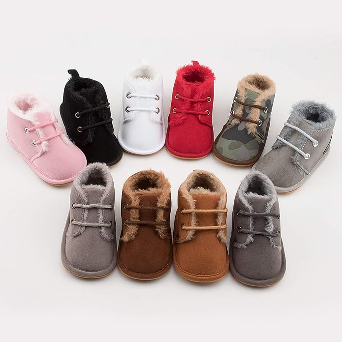 Baby Unisex Warm Snow Boots Newborn Leather Fur Lace Up Ankle Anti-Slip Rubber - Image 2