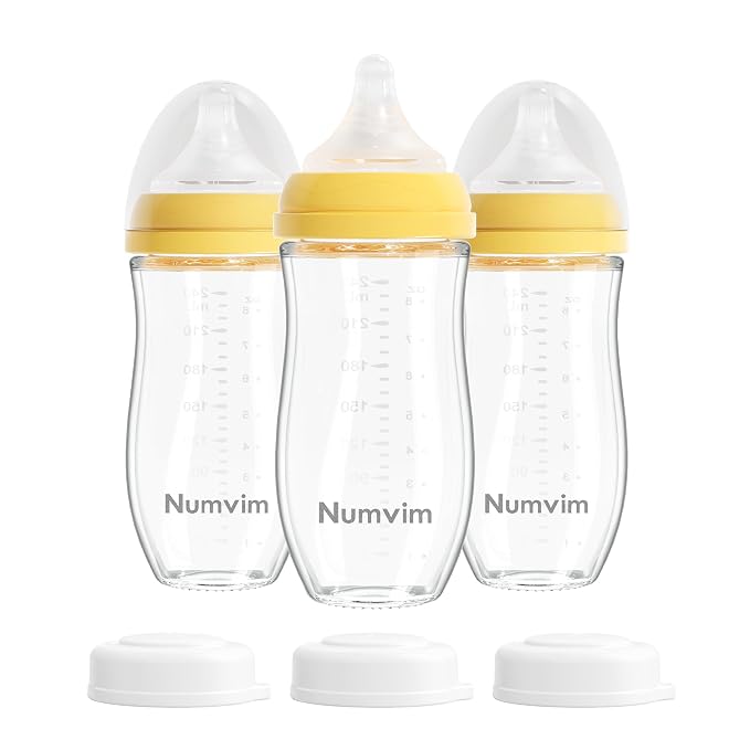 Natural Glass Baby Bottles Gentle & Extra Slow Flow, Newborn Breastfeeding by Numvim
