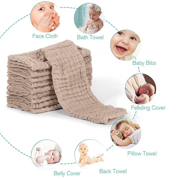 Yoofoss Muslin Burp Cloths for Baby 10 Pack 100% Organic Cotton Baby Washcloths - Image 5