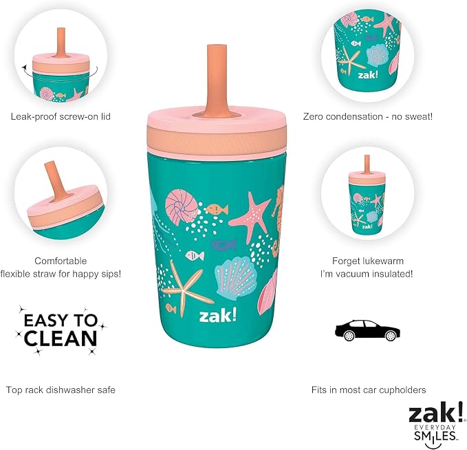 Zak Designs Shells Kelso Tumbler Set, Leak-Proof Screw-On Lid - Image 5