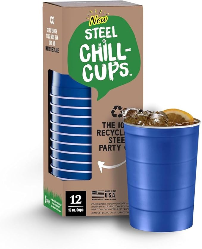 16 oz. Party Cups, Sturdy & Durable, Disposable and 100% Recyclable, Made in USA by SteelChillCups