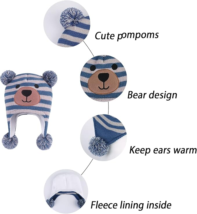 LANGZHEN Toddler Kids Infant Winter Hat, Earflap Knit Warm Cap Fleece Lined - Image 5