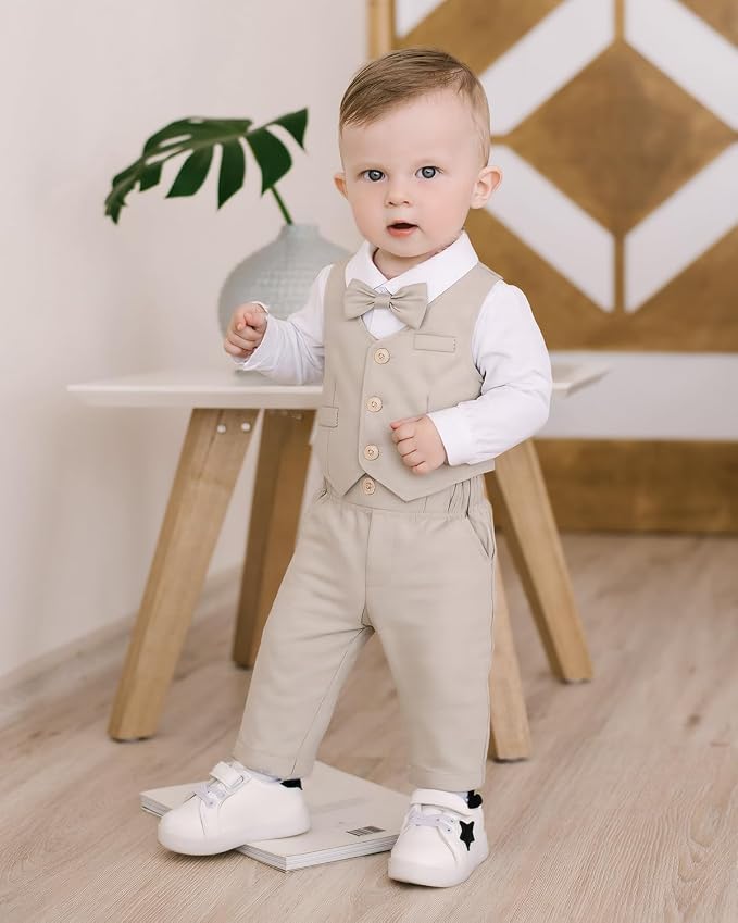 Baby Boy Clothes Suits Infant Gentleman Wedding Outfit Formal Dress Shirt Vest - Image 3