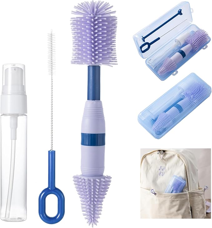 Travel Bottle Brush, 6-in-1 Portable Travel Bottle Cleaner Kit by AnivonaDirect