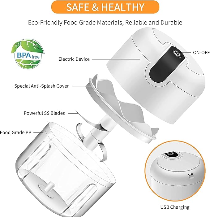 Electric Mini Garlic Chopper, Food Processor, Portable Cordless Garlic Mincer - Image 7