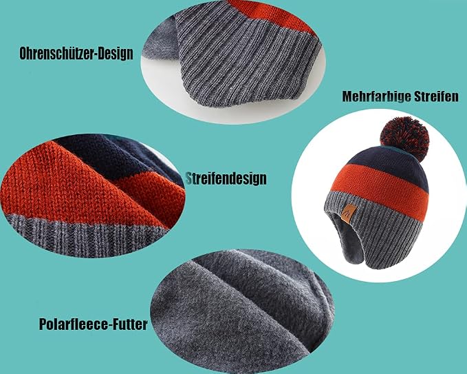 LMLALML Boys Winter Hat Earflap Knitted Beanie - Image 5