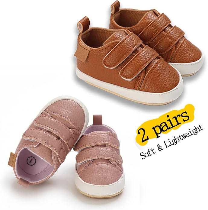 2Pairs Baby Shoes, Boys Girls Non-Slip Rubber Sole Sneakers, Unisex Infant Soft - Image 5