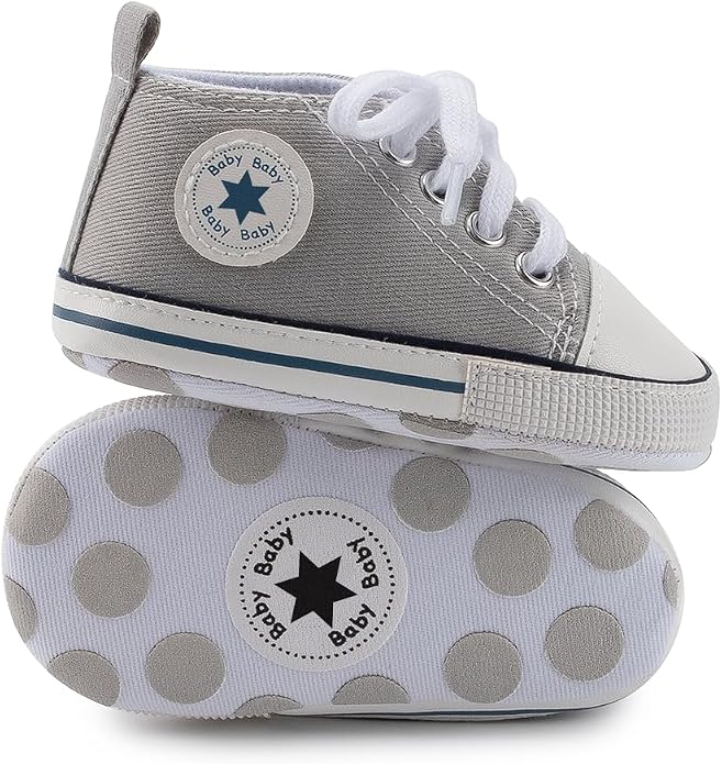Meckior Baby Girls Boys Canvas Sneakers Soft Sole High-Top Ankle Infant First by Meckior