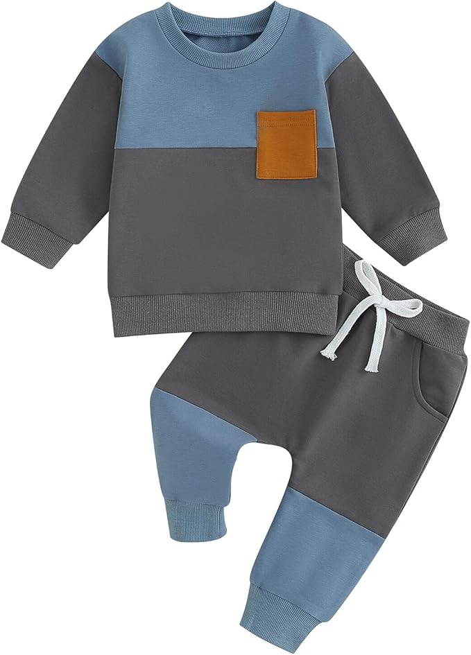 Kupretty Toddler Baby Boy Fall Winter Clothes Color Block Long Sleeve by Kupretty
