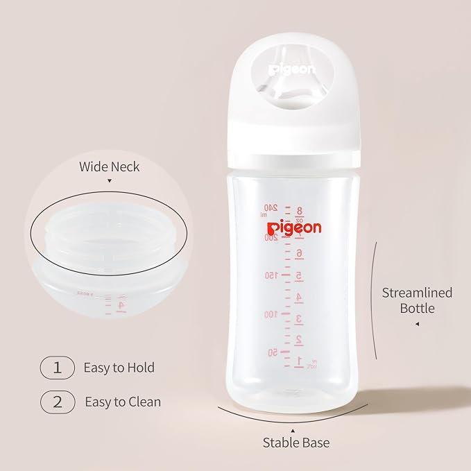 Pigeon PP Nursing Bottle Wide Neck, Anti-Colic, Streamlined Body, Natural Feel - Image 2