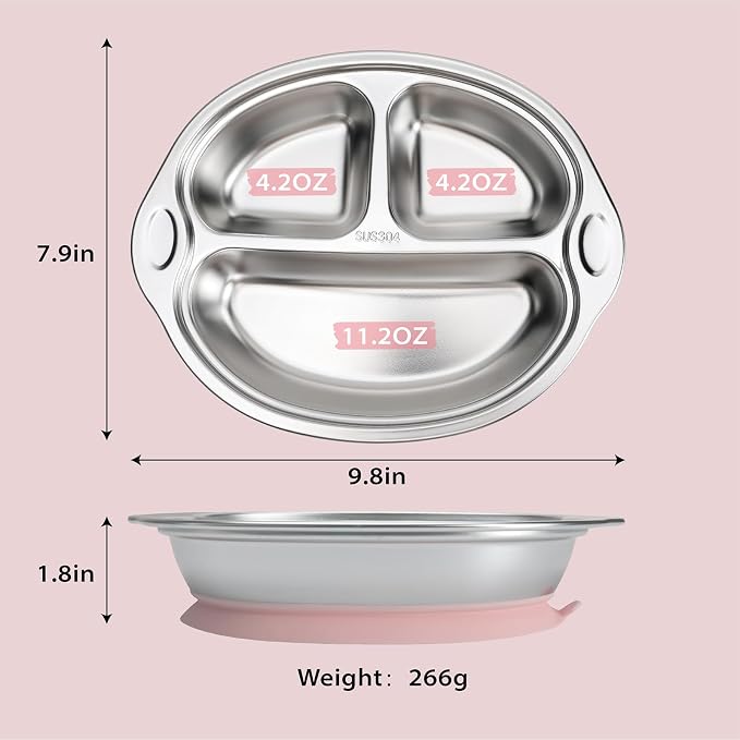 MR. CHOU Stainless Steel Divided Toddler Plate, Suction Baby Plates - Image 8