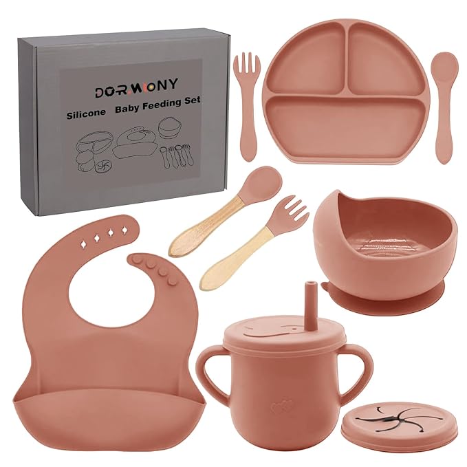 100% Silicone Baby Feeding Set, BPA Free Baby Dishes Set by Dormlony