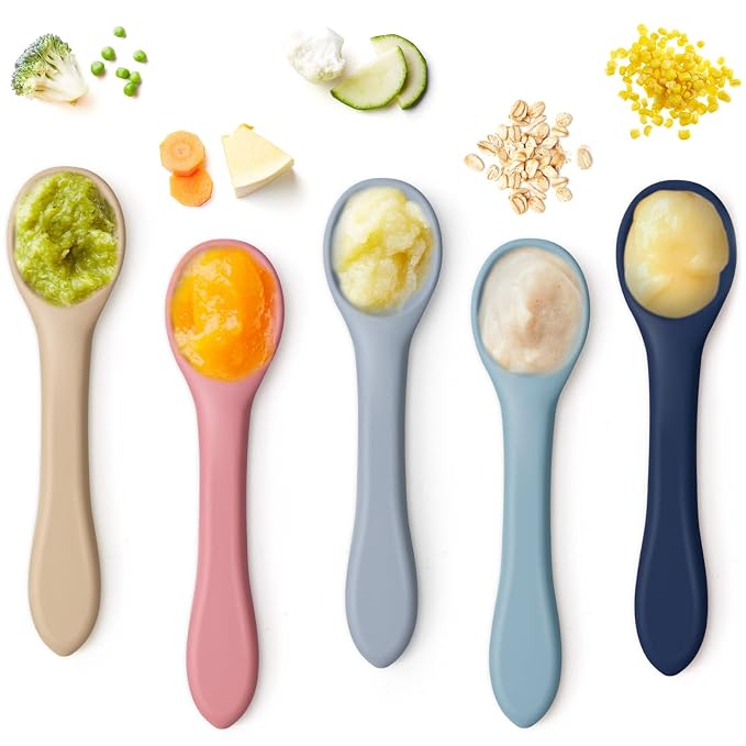 Aedida 5-Piece Silicone Baby Feeding Spoons, Infant Spoon Set Bendable Spoons - Image 2