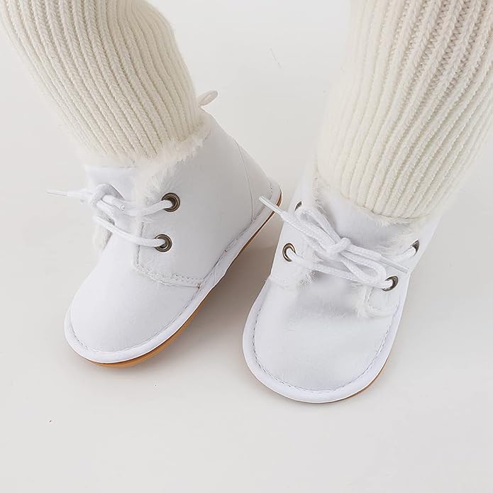 Baby Unisex Warm Snow Boots Newborn Leather Fur Lace Up Ankle Anti-Slip Rubber - Image 5