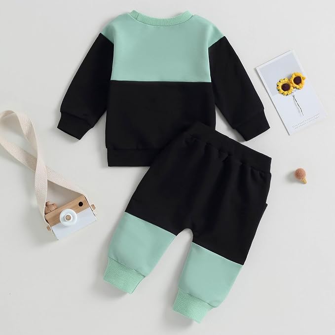 Toddler Baby Boy Fall Clothes Waffle Contrast Color Sweatshirt Pants Sets - Image 4