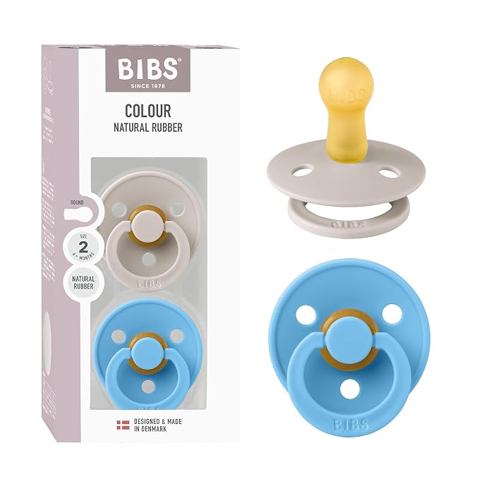 BIBS Colour Pacifier 2-Pack, BPA Free Dummy Binky, Round Nipple. Natural Rubber by BIBS