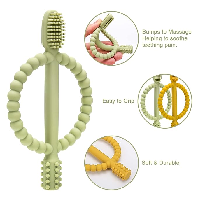 Baby Teething Toys with Easy-Hold Handle, Silicone Infant Toothbrush, Textured - Image 4