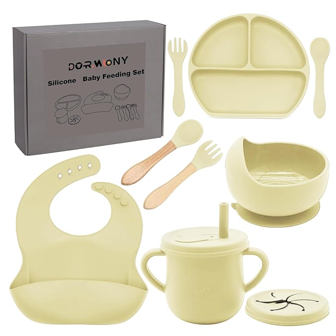 100% Silicone Baby Feeding Set, BPA Free Baby Dishes Set by Dormlony