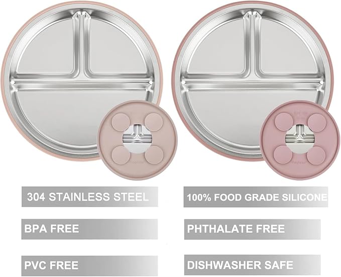 PandaEar Baby Feeding Set 4 Pcs, 2 Pack Stainless Steel Suction Plates & 2 Pack - Image 2