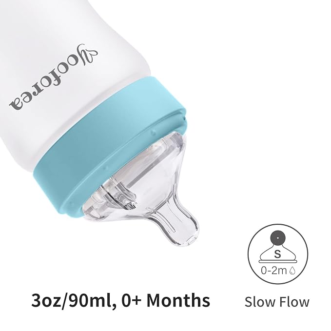 Yooforea Silicone Coated Glass Baby Bottle, 0M+ Slow Flow Nipple I Anti-Colic - Image 5