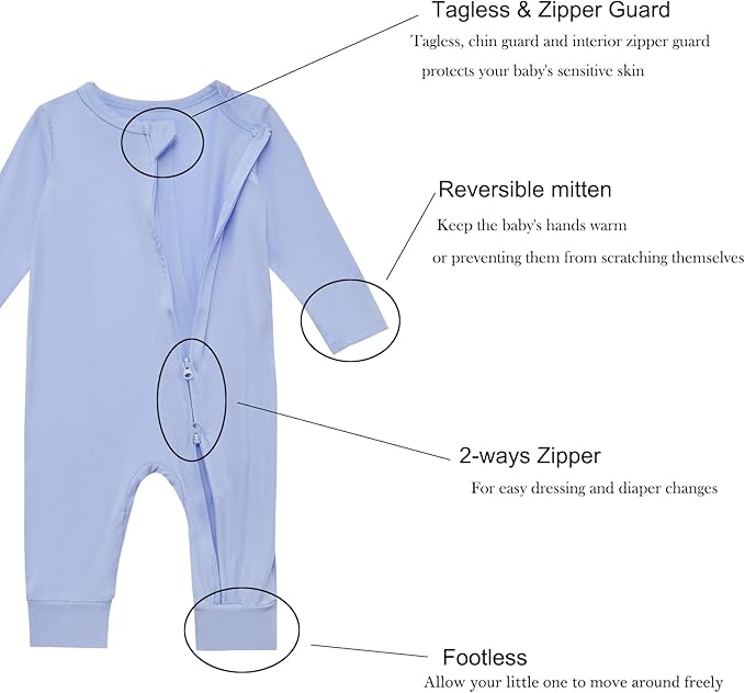 Aablexema Baby Footless Pajamas Rayon 3pcs Unisex Infant Zipper Romper - Image 4