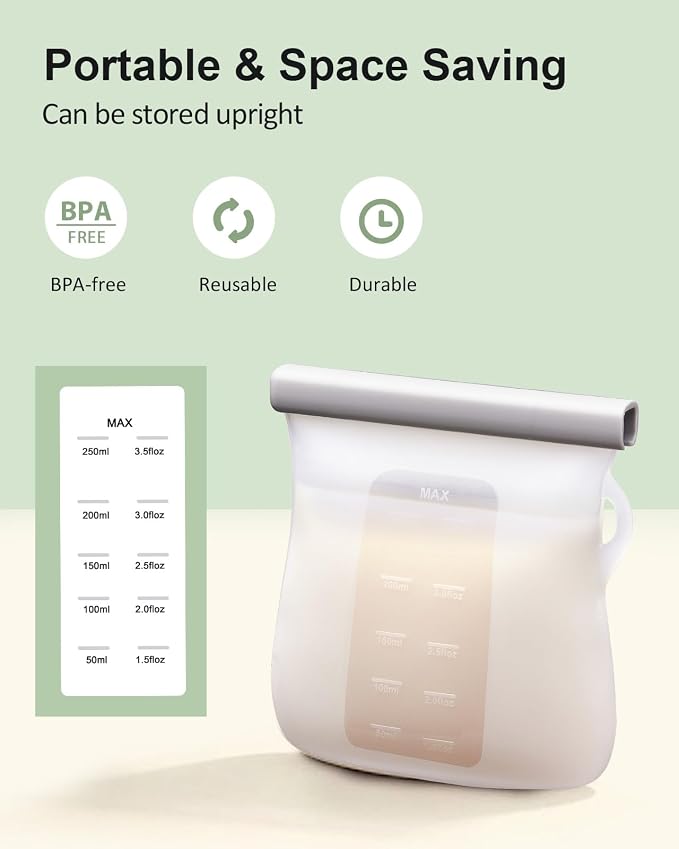 Lictin 5PCS Silicone Breastmilk Storage Bags, 8.5oz/250ml Reusable Breast Milk - Image 6