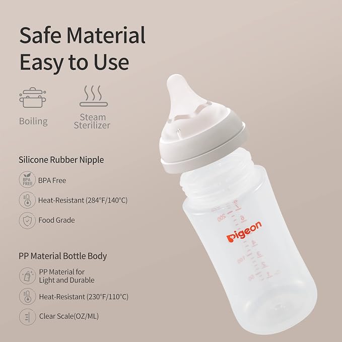 Pigeon PP Nursing Bottle Wide Neck, Anti-Colic, Streamlined Body, Natural Feel - Image 7