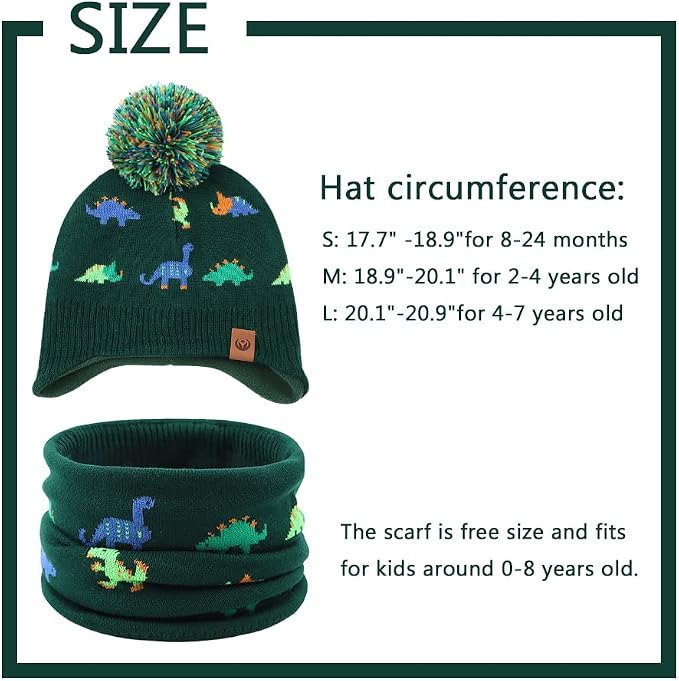 JANGANNSA Knitted Baby Hat Scarf Set Winter Warm Boys Girls Beanie Fleece - Image 7