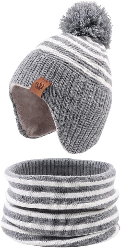 JANGANNSA Knitted Baby Hat Scarf Set Winter Warm Boys Girls Beanie Fleece by JANGANNSA