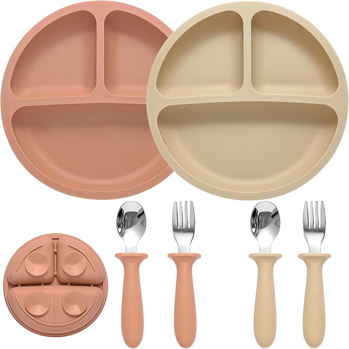 Silicone Baby Feeding Set, 2 Pack Divided Suction Plates by Eascrozn