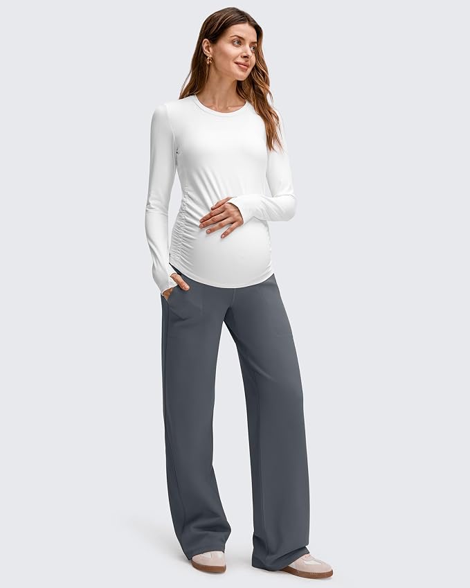 G4Free EverGoing Fleece Lined Maternity Wide Leg Pants Over The Belly Pregnancy - Image 6
