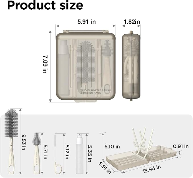 YOTIME Travel Bottle Brush Set, Auto-Open Rack & Vertical Brushs Drying Slots - Image 8