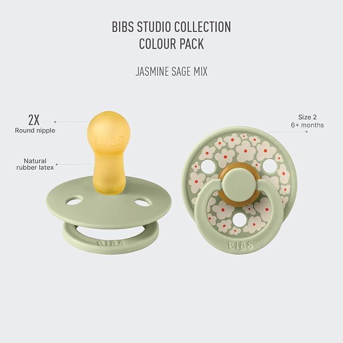 BIBS Pacifiers - Studio 2 Pack | Round Nipple Baby Pacifier | BPA Free Natural - Image 2