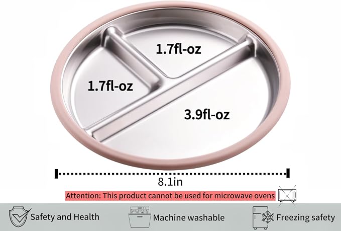 3Pack Stainless Steel Kids Plates, 8.1" Divided Kids Plate - Image 4