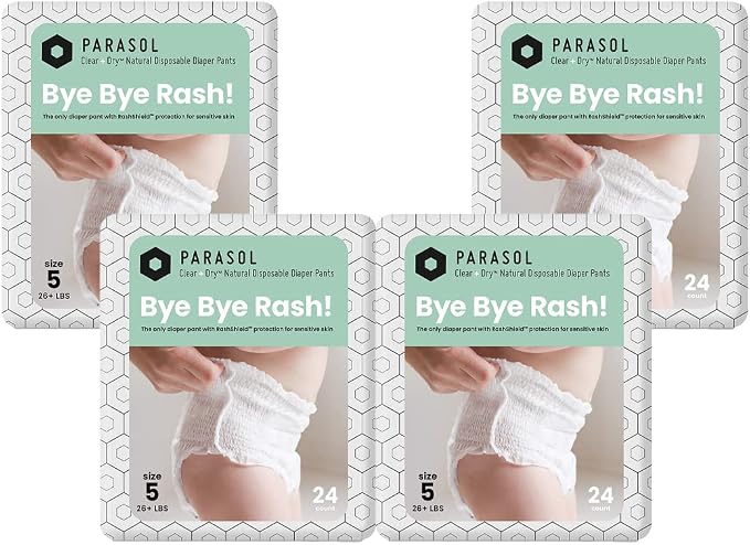 Parasol Clear+Dry Natural Disposable Diaper Pants, RashShield Protection and by ParasolCo