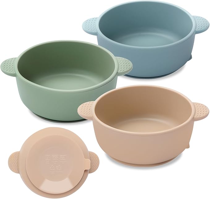 Baby Bowls with Suction, 3 Pack Baby Led Weaning Supplies, Soft Silicone Food by Eascrozn