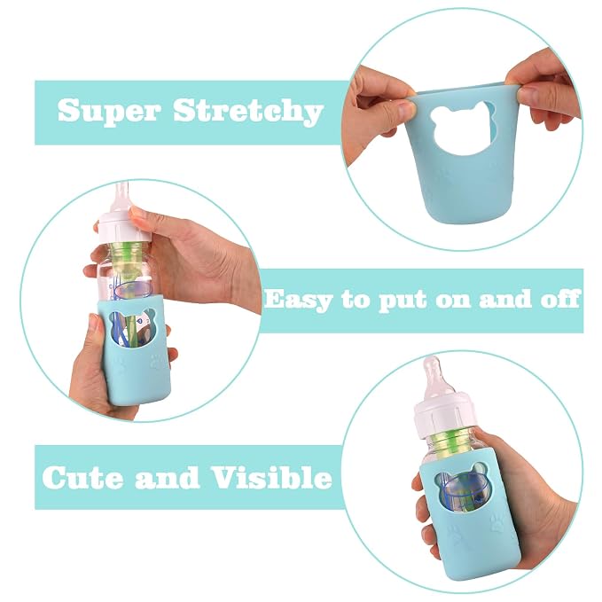 4 Pack Silicone Sleeves for Dr Brown's Glass Baby Bottles, Anti Breakage Baby - Image 2