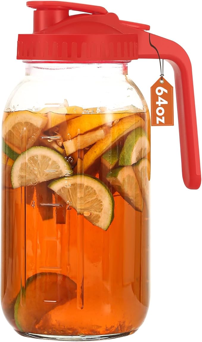 Glass Pitcher with Lid, 64 OZ Mason Jar Pitcher Double Leak Proof, 2 Quart by Mihlapi