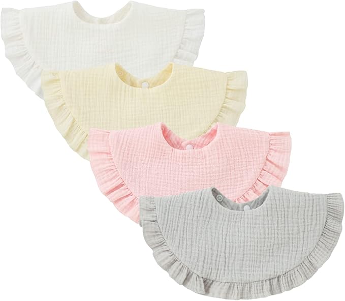 Nishine 4 pcs Unisex Baby Muslin Bandana Drool Bibs 360 Degree Rotatable Cotton by Nishine